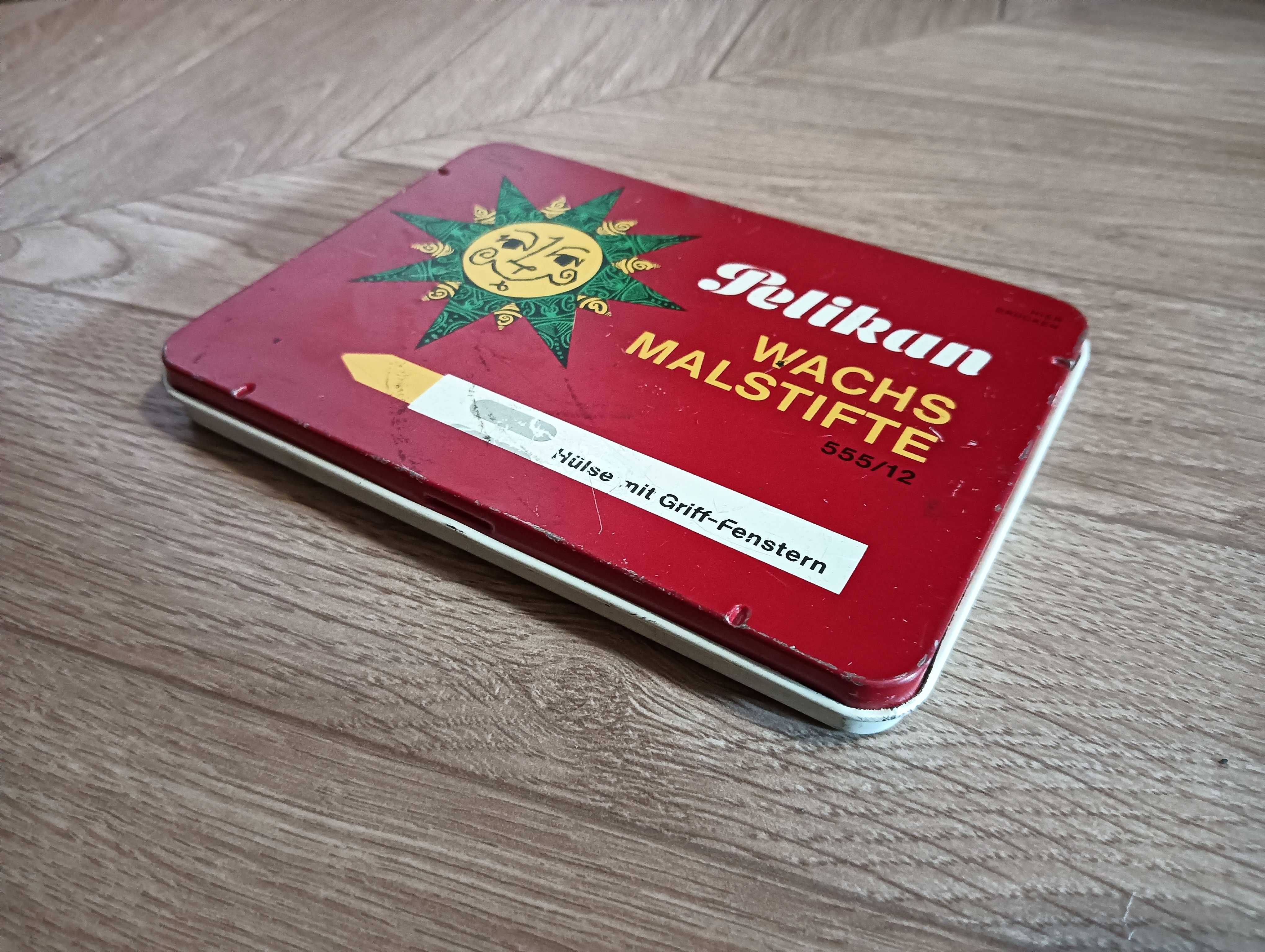Pudełko metalowe Pelikan z kredkami woskowymi