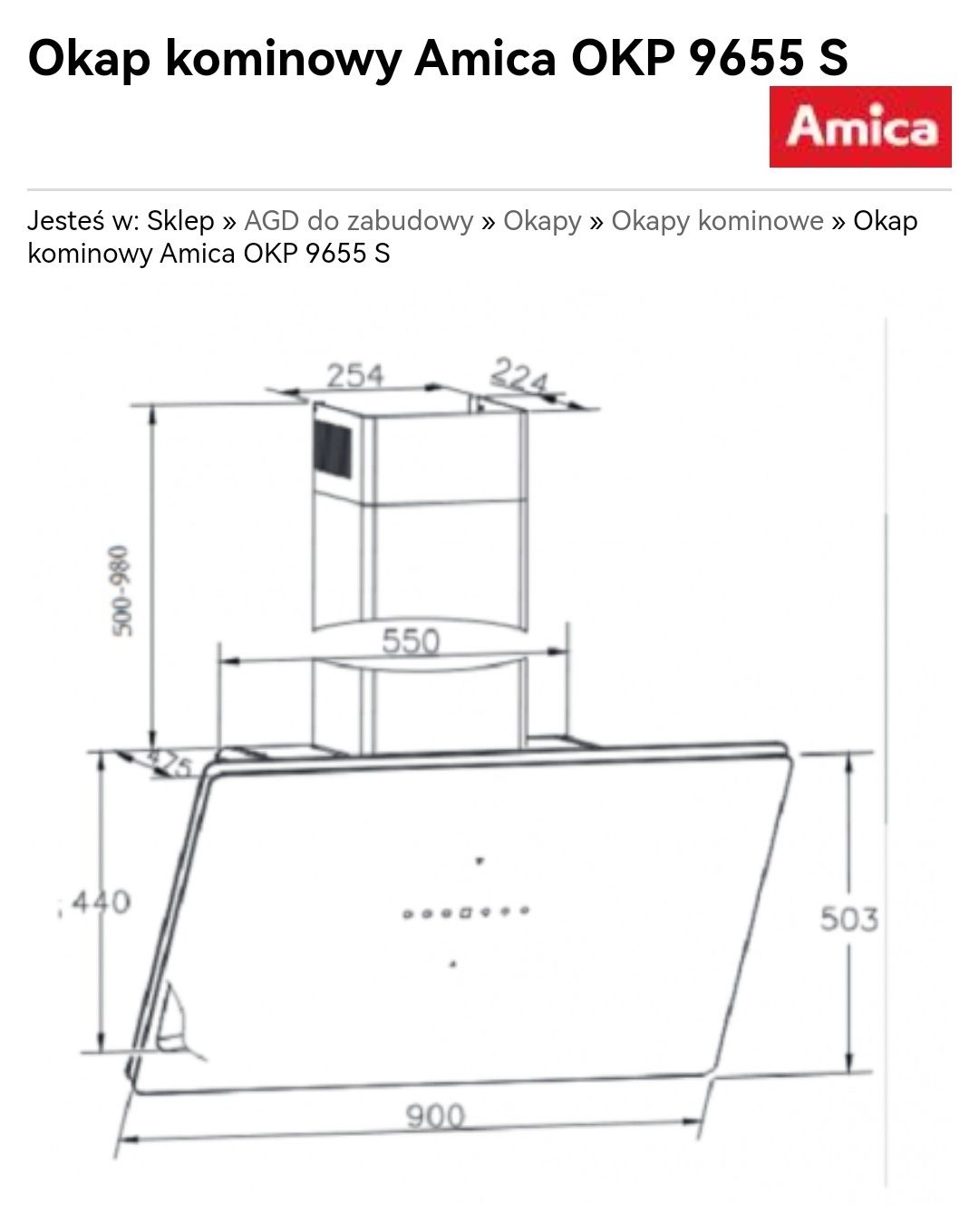 Okap Amica OKP9655S nowy