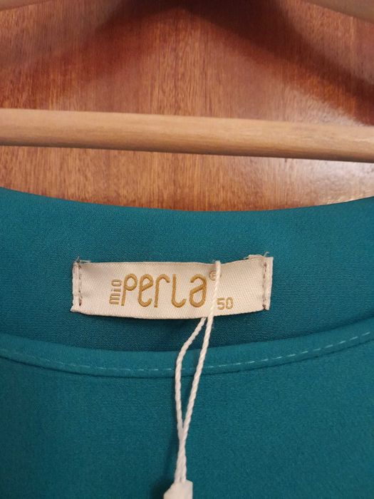 Vestido midi azul esverdeado com casaquinho a combinar