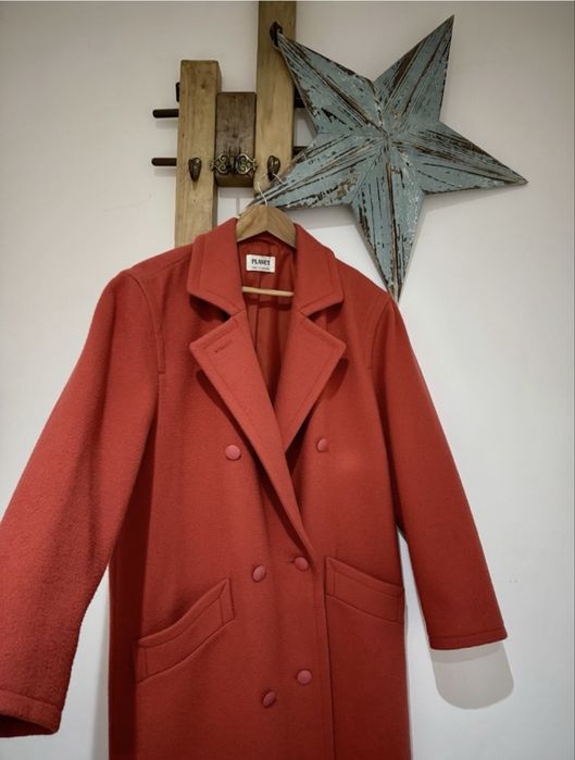 Пальто жіноче двобортне із 100% шерсті, помаранчового кольору р.12