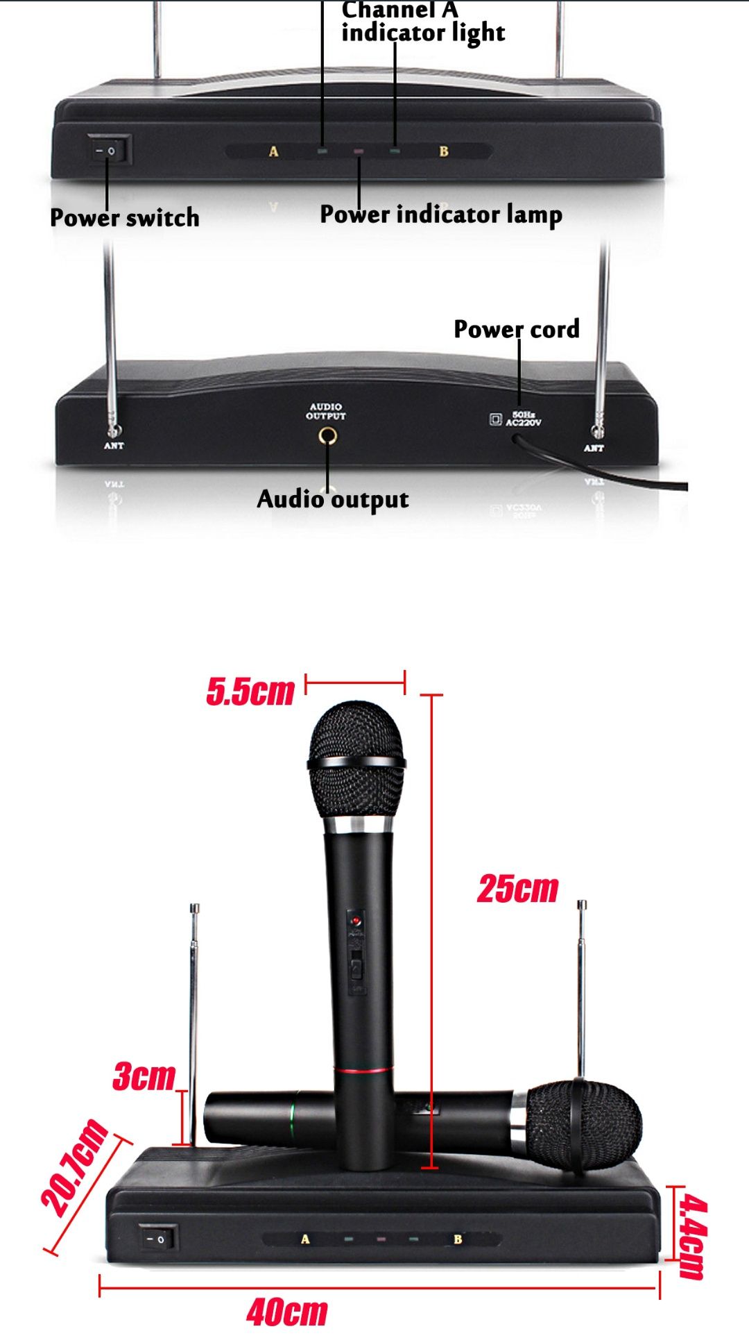 Sistema de karaokê wireless 2 Microfones + receptor NOVO