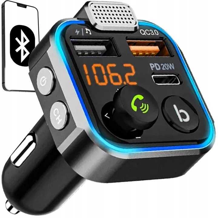 Transmiter Bluetooth FM Ładowarka 2x USB + Typ-C * VideoPlay Wejherowo