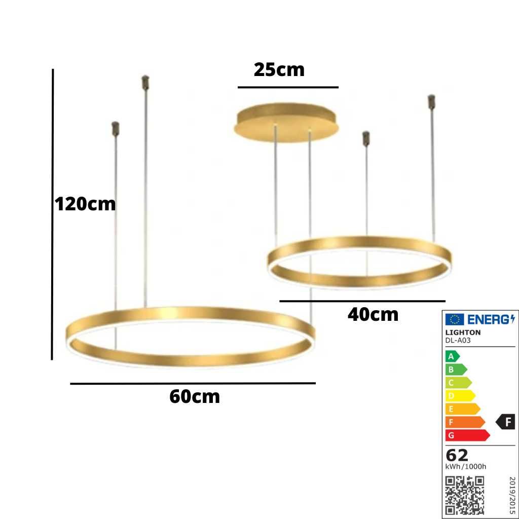 LAMPA SUFITOWA LED RING do salonu złota 60/40cm PILOT