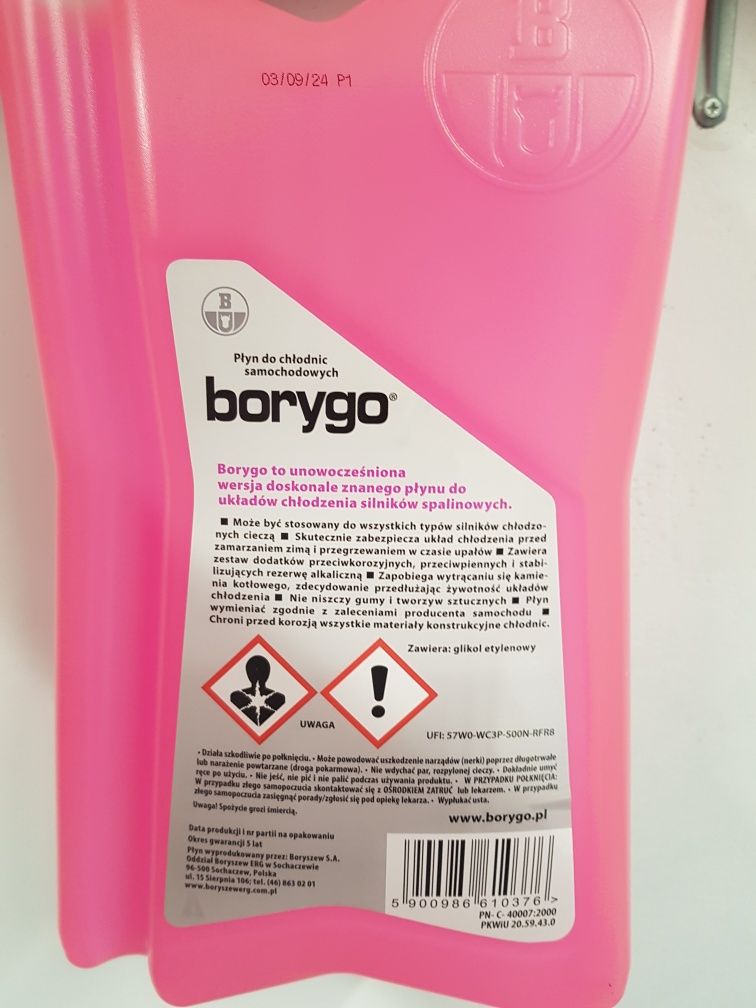 Borygo 5L płyn do chłodnic – 3 sztuki, nowe