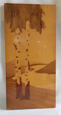 Картина панно из шпона в технике маркетри Березка 1972 г.