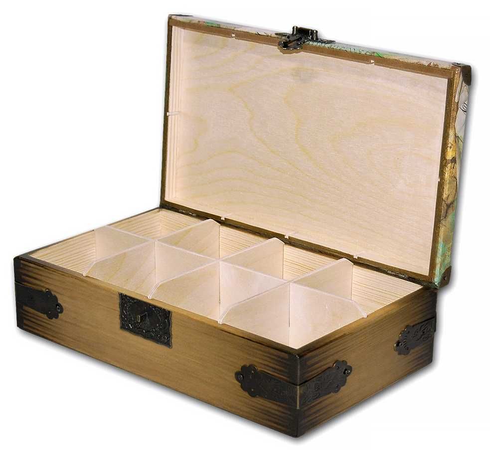 HERBACIARKA pudełko drewniana szkatułka 8 przegród TULIPANY