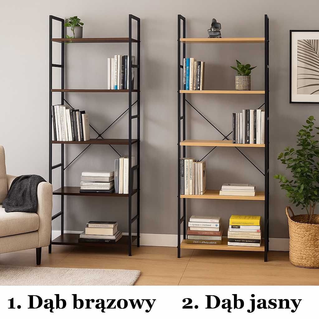 NOWY Regał Na Książki Loft Metalowy Stelaż Półki Dąb Do Biura OKAZJA