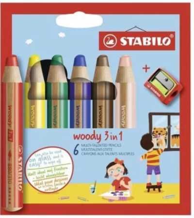 Kredki Woody 3w1 6 kol + temperówka STABILO