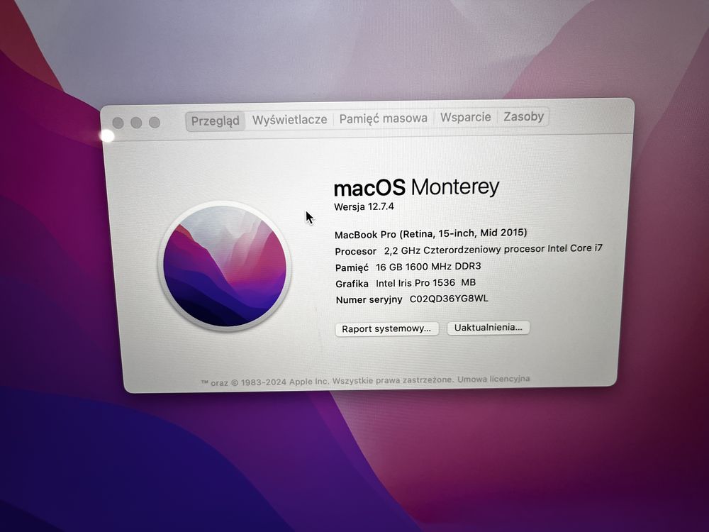 Apple macbook pro 15 2015 A1398