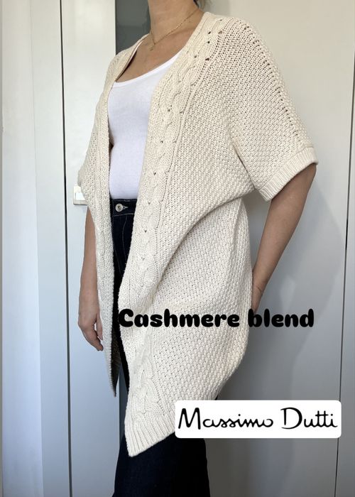Massimo Dutti kamizelka narzutka kremowa z bawełny i kaszmiru