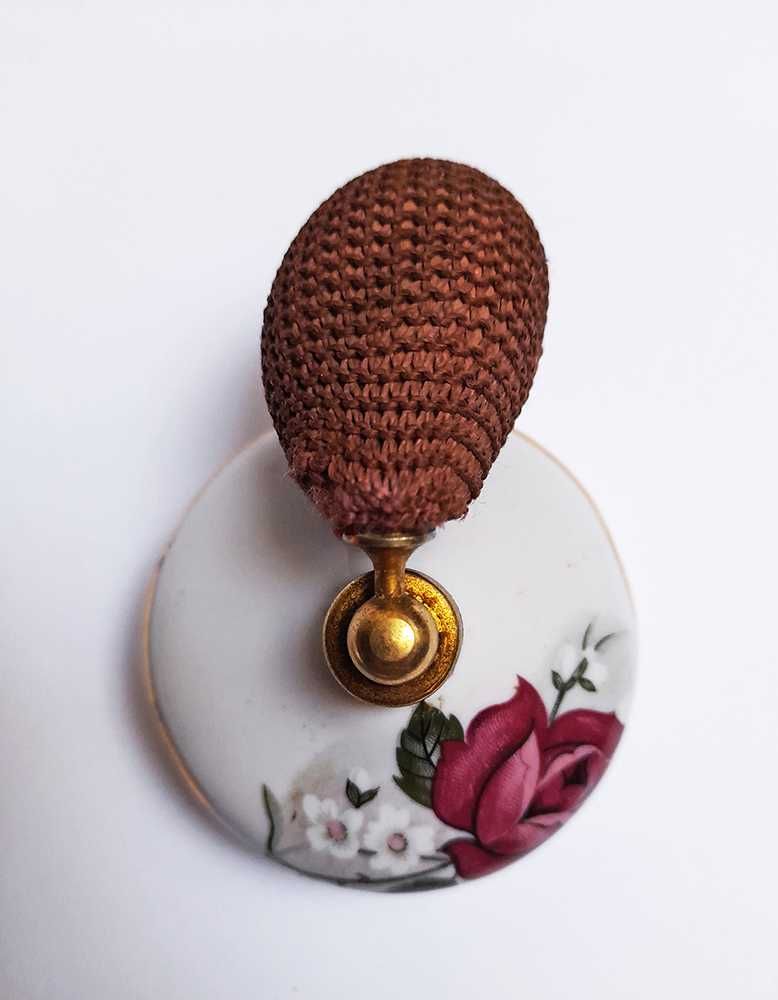 Frasco Perfume Porcelana Vaporizador Borla Reutilizável Rosa Vintage