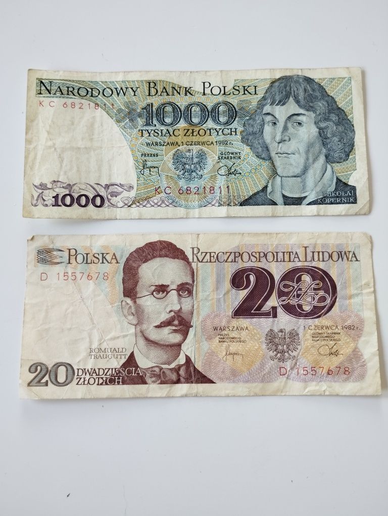 Banknoty PRL - 2 sztuki, stan jak na zdjęciach