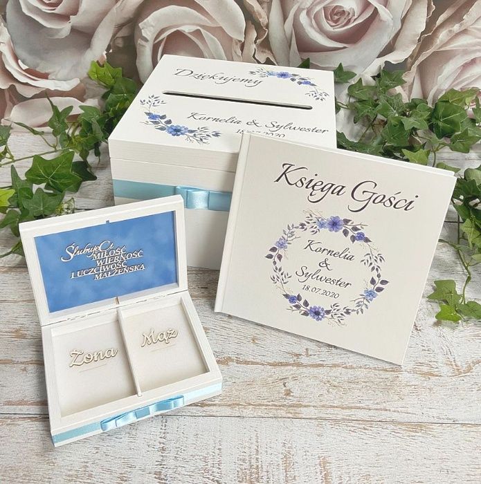 Zestaw pudełko na obrączki, koperty, księga gości grafika U114-116