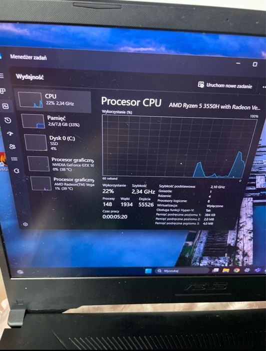 Laptop Asus TUF Gaming 505D – sprawne podzespoły, do naprawy