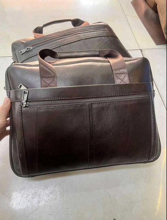 Сумка-портфель шкіряна чорна, коричнева для документів А4, ноутбука