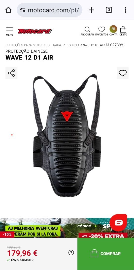 Proteção Dainese Wave S1 - Nova