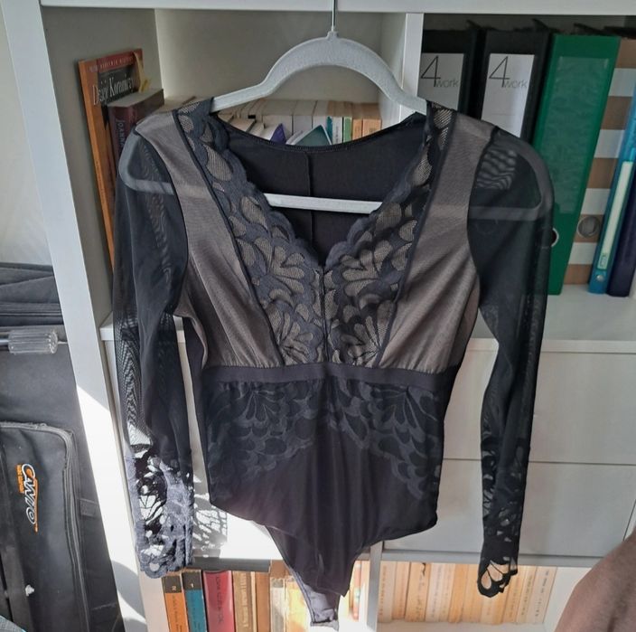 Czarno-beżowe Body z siateczki