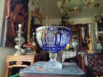 Fruteira Cristal Lapidado Azul