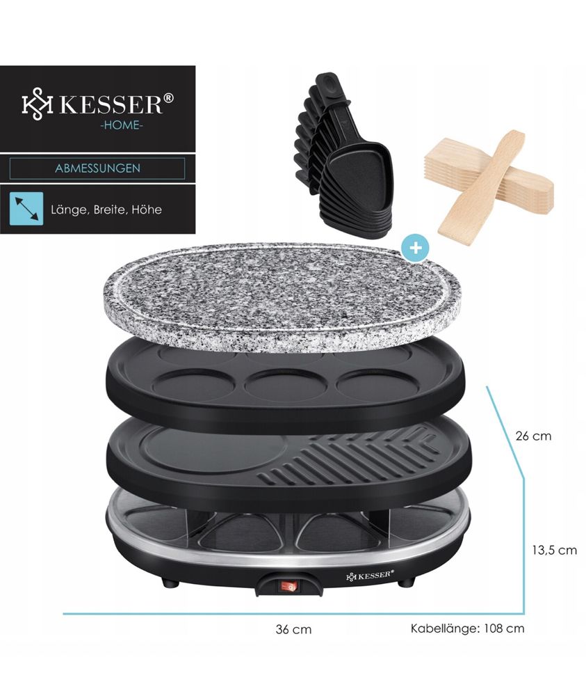 Grill Elektryczny Raclette KESSER 900 W na 8 osób Płyta Kamienna