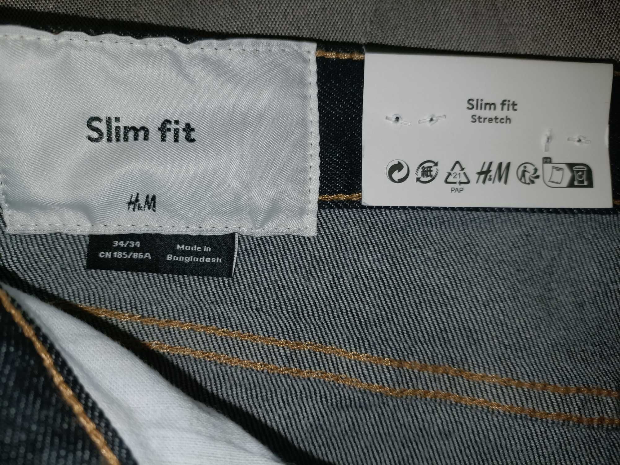 Spodnie męskie-Slim Jeans H&M, rozmiar 34/34, ciemnoniebieskie (nowe)