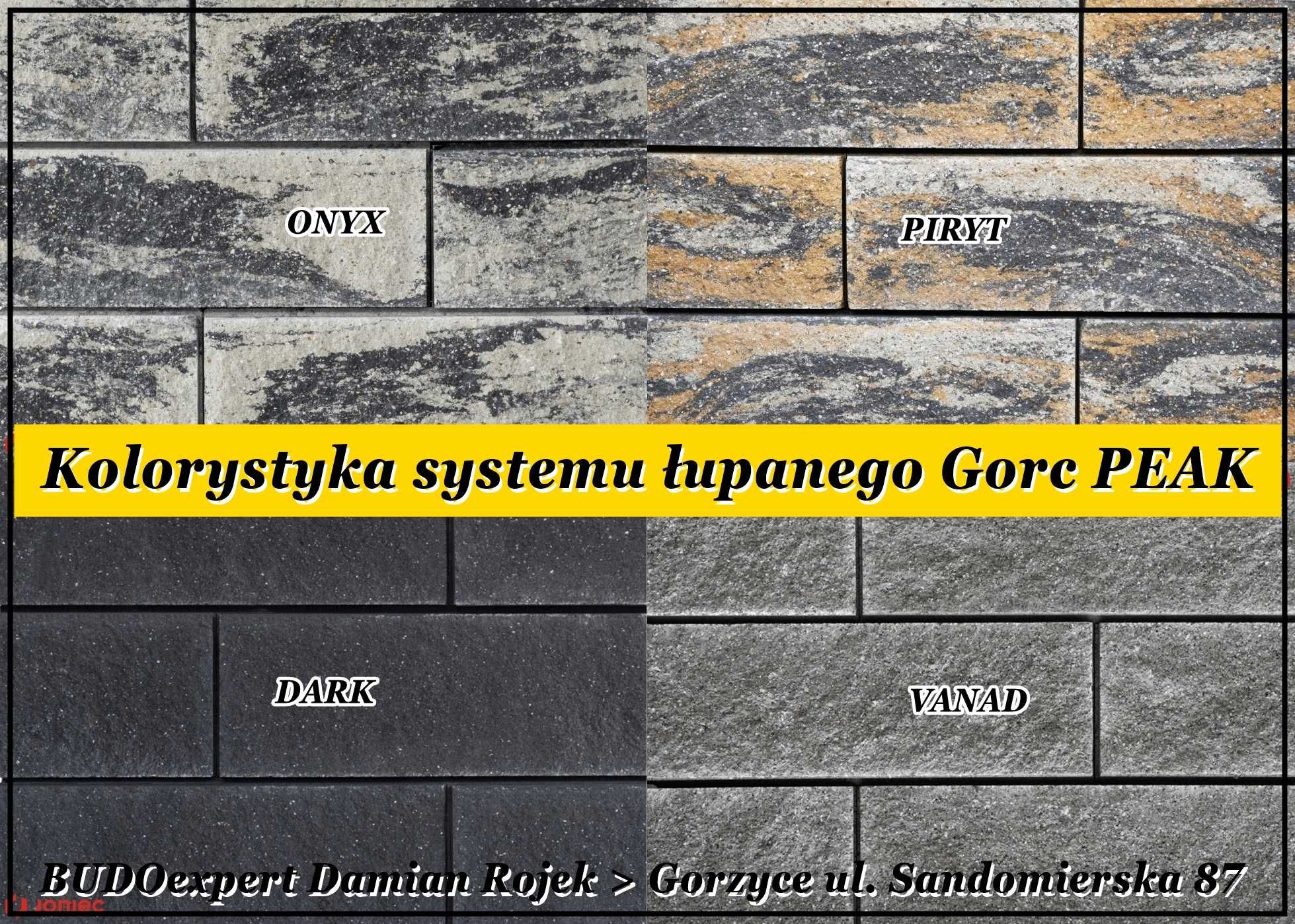 Klasyczne ogrodzenie łupane z bloczków Joniec Gorc PEAK kolor ONYX
