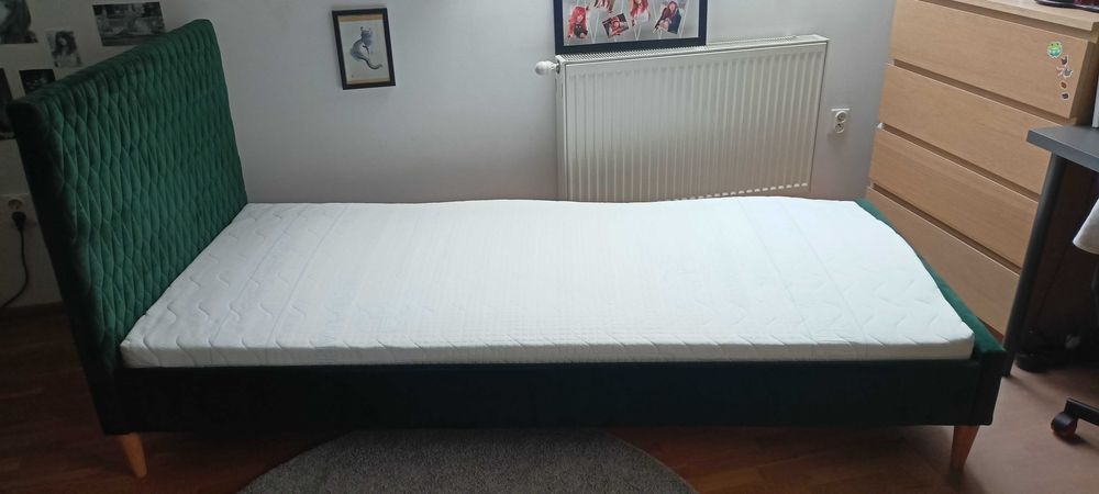 Łóżko tapicerowane pojedyncze 90x200 butelkowa zieleń