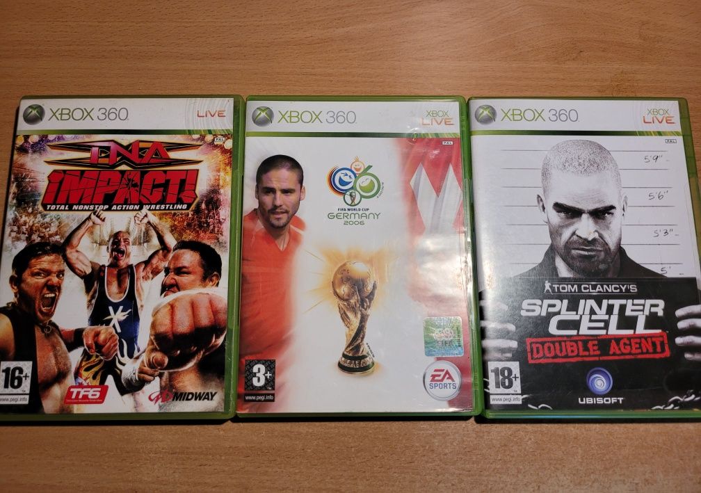 3 gry Splinter Cell Haos Double Agent Fifa 2006 WC TNA Impact xbox360