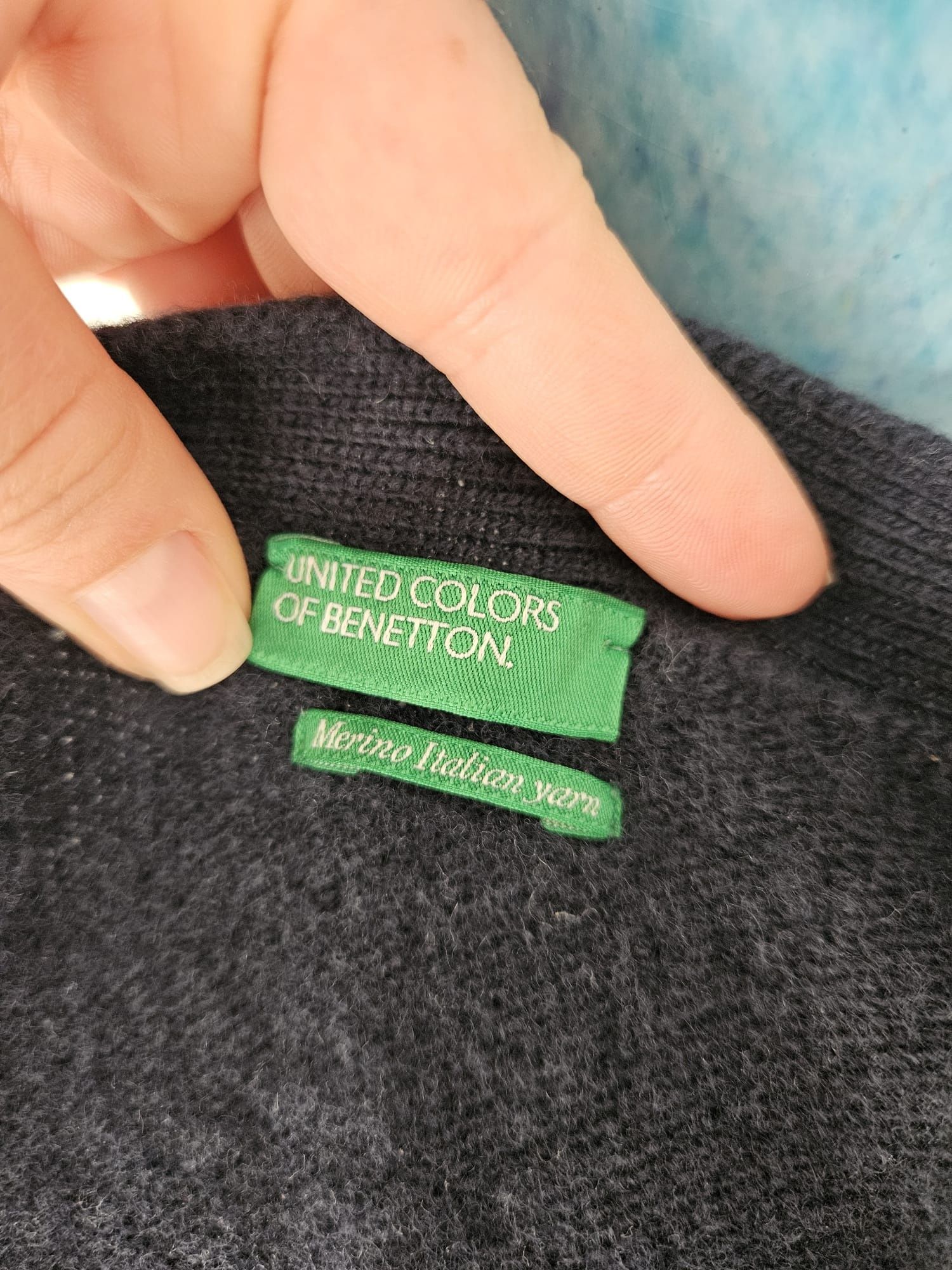 Sweter Benetton granatowy XS wełna merino