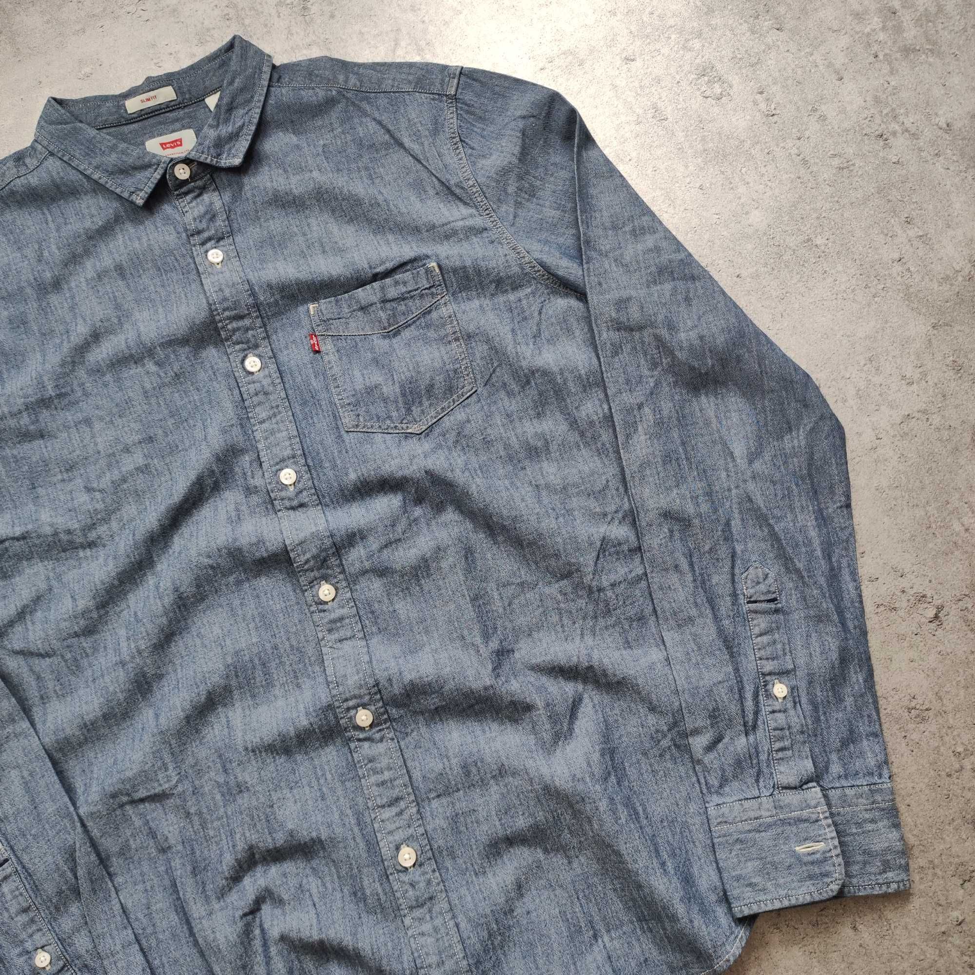 MĘSKA Elegancka Koszula PREMIUM Pocket Kieszonka Levis Bawełna Logo