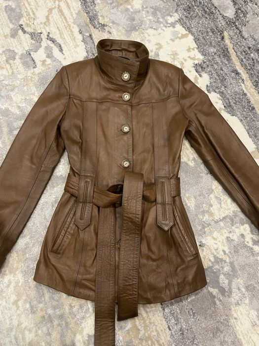 Шкіряний коричневий піджак,куртка,кожа