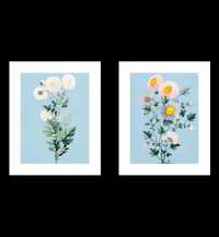 Orientalne Plakaty bez Ram - Białe Kwiaty na Błękitnym Tle