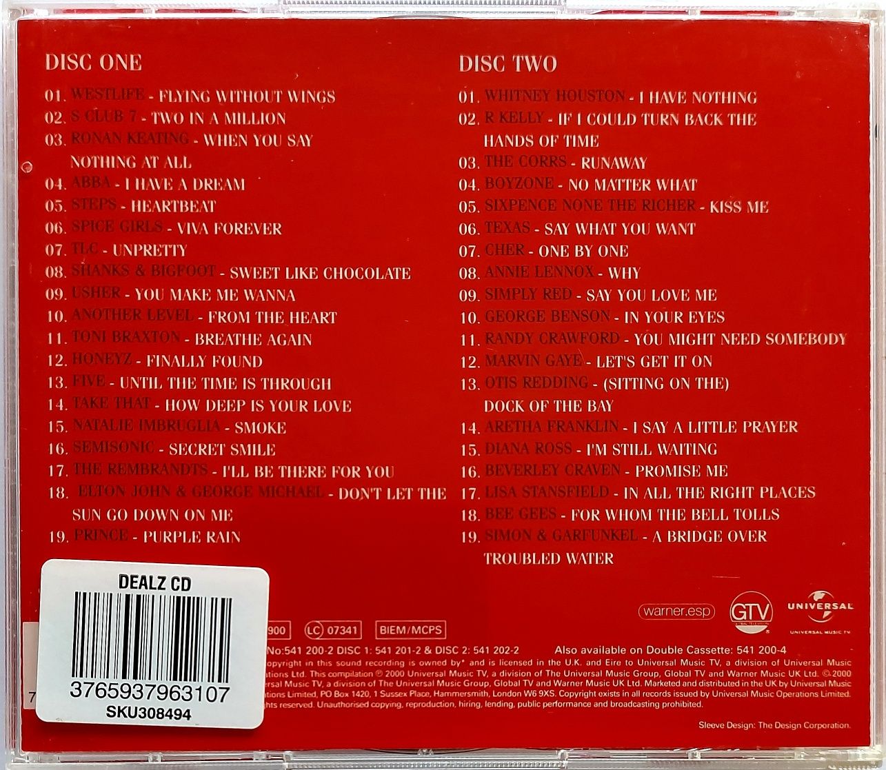 The Love Songs Album 2CD 2004r Whitney Houston Cher Texas ABBA Prince