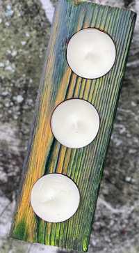 Świecznik drewniany palone bejcowane i olejowane drewno Shou Sugi Ban