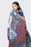 Indyjska chusta dupatta szal oversize retro niebieska brązowa kwiaty