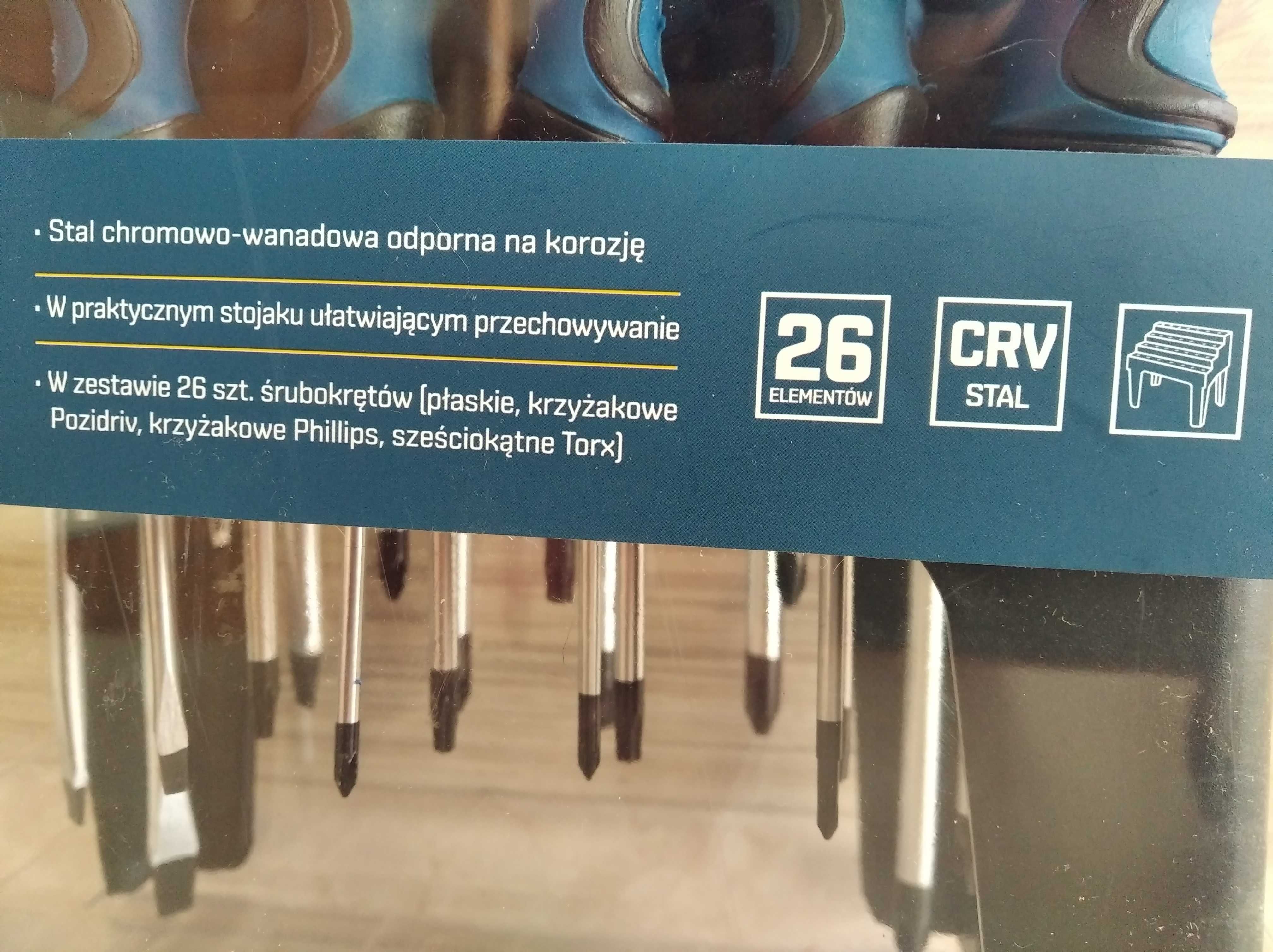 Zestaw Ręcznych Śrubokrętów Płaskie Krzyżakowe 26szt + Stojak POCZTEX