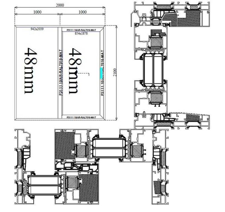Okno / Drzwi tarasowe HS aluminiowe 200x210 antracyt