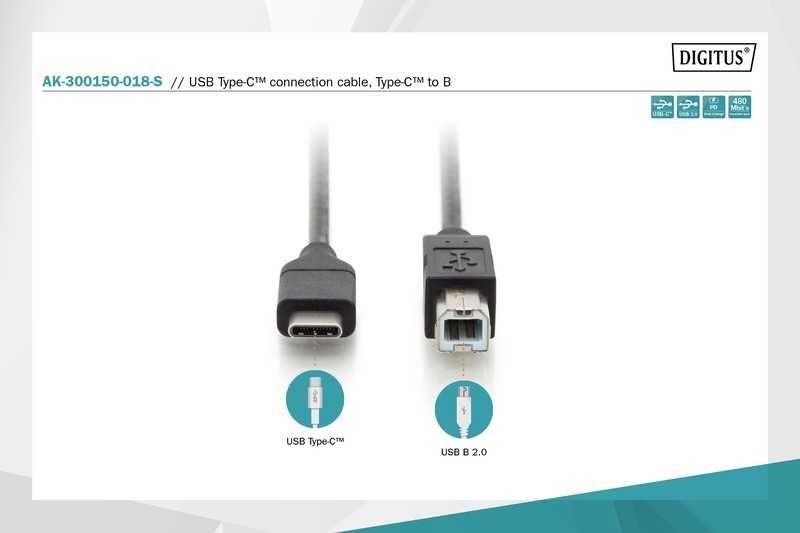 Digitus Kabel USB 2.0 HighSpeed Typ USB C/B M/M, czarny 1,8m