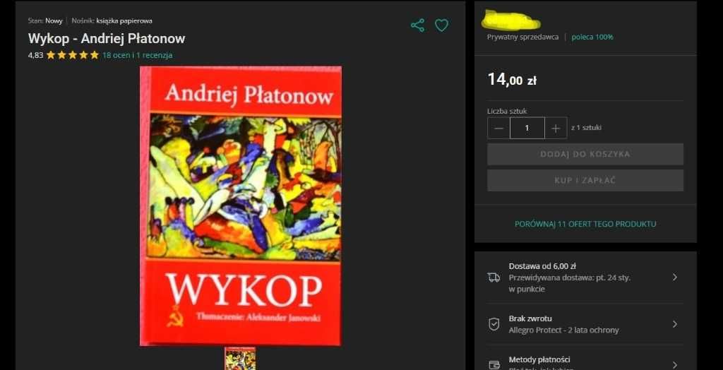 NOWA Książka ,,WYKOP'' Andriej Płatonow