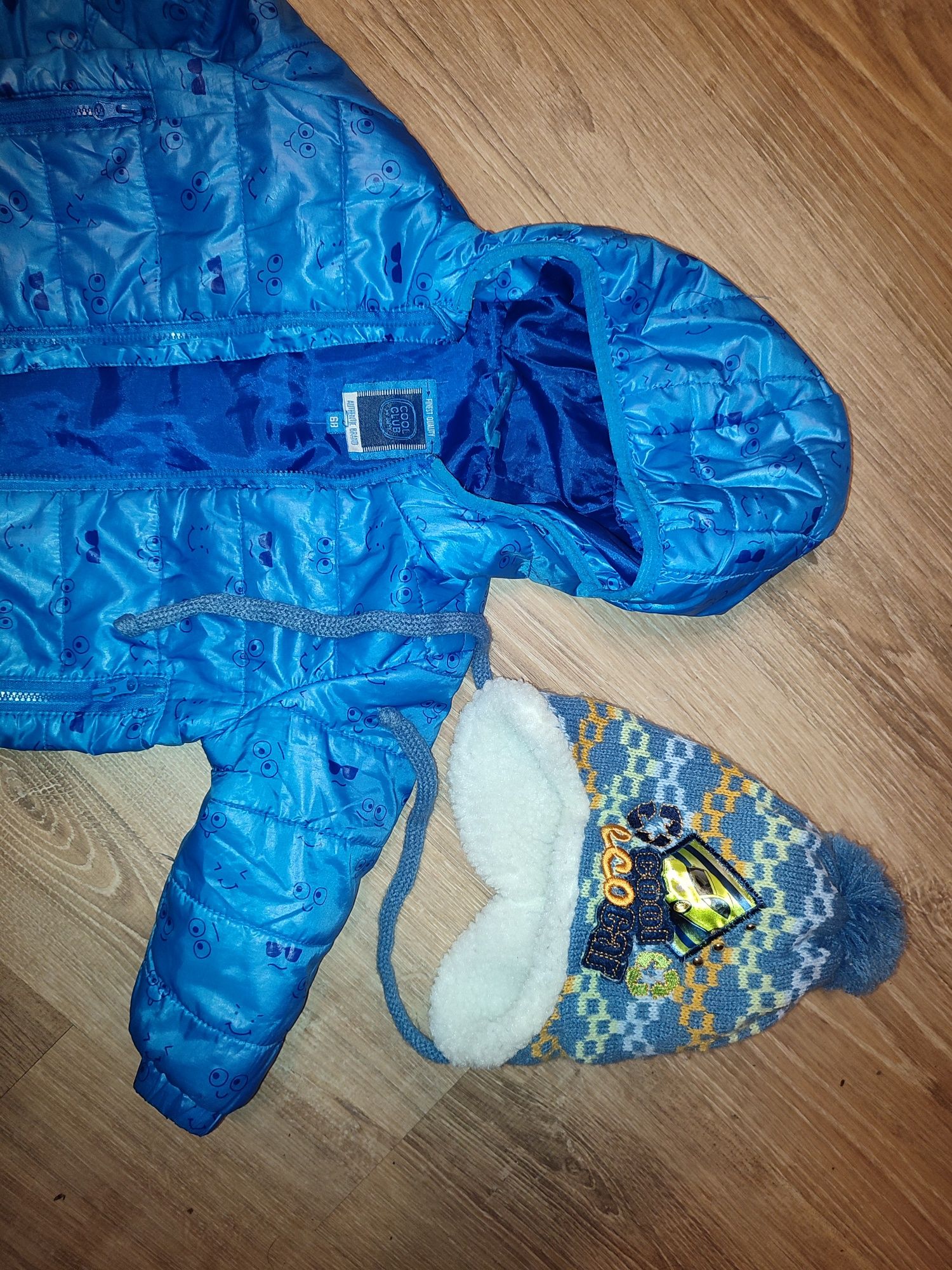 Набор теплая куртка + шапка на меху для мальчика 6 месяцев
