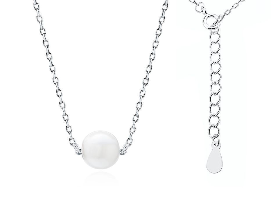 Rodowany Srebrny Naszyjnik Celebrytka Jasna Perła Kulka Z2078Nr