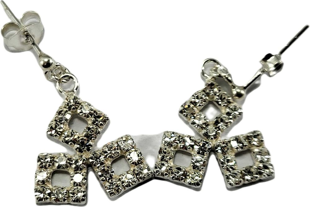 SDG433 srebrne kolczyki kwadraty z cyrkoniami 925 na sztyft