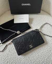 Torebka Chanel cc logo Camellia Black Long Wallet