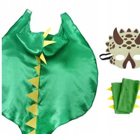 Strój kostium Dinozaura Peleryna Maska Rękawiczki bal ZIELONY