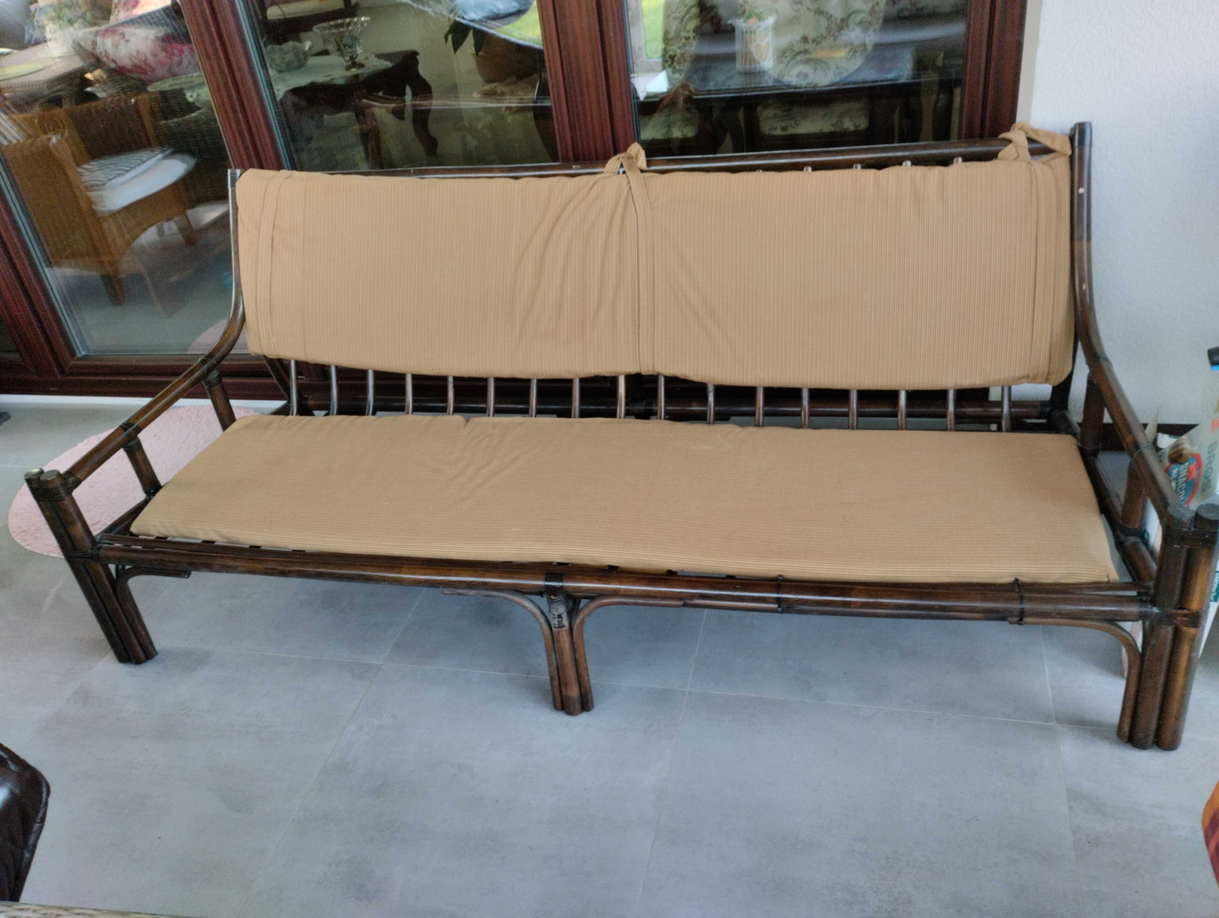 Sofa kanapa skórzana bambus Dania Vintage lata 60/70