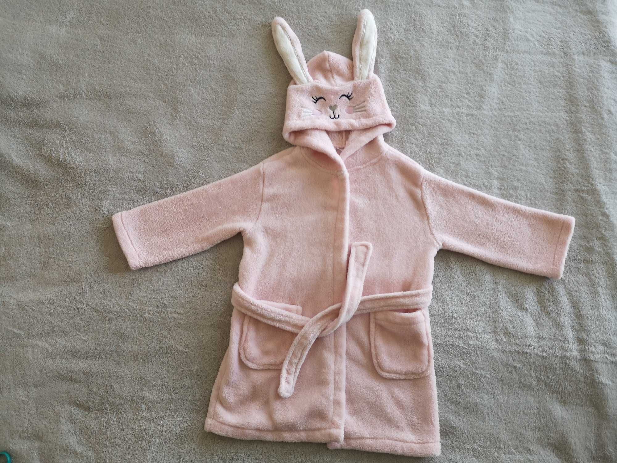 Różowy pluszowy szlafrok królik króliczek z uszami 98 - 104 jak nowy
