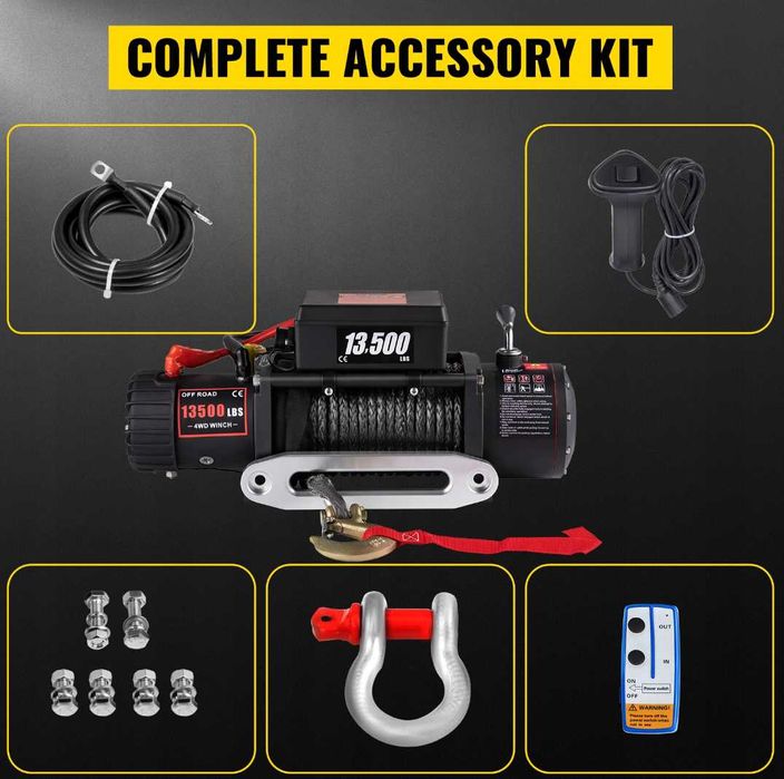 Wyciągarka VEVOR 6.2Tony 13500lbs wodoodporna 27m linia syntetyczna