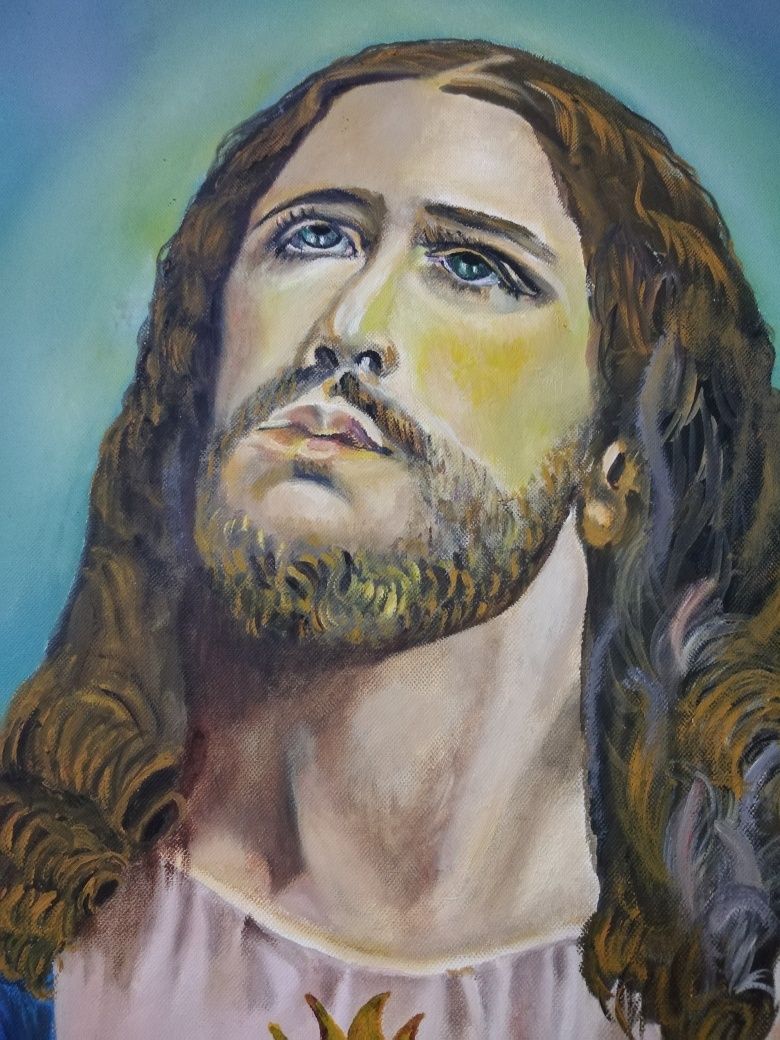 Quadro de Cristo pintado à mão