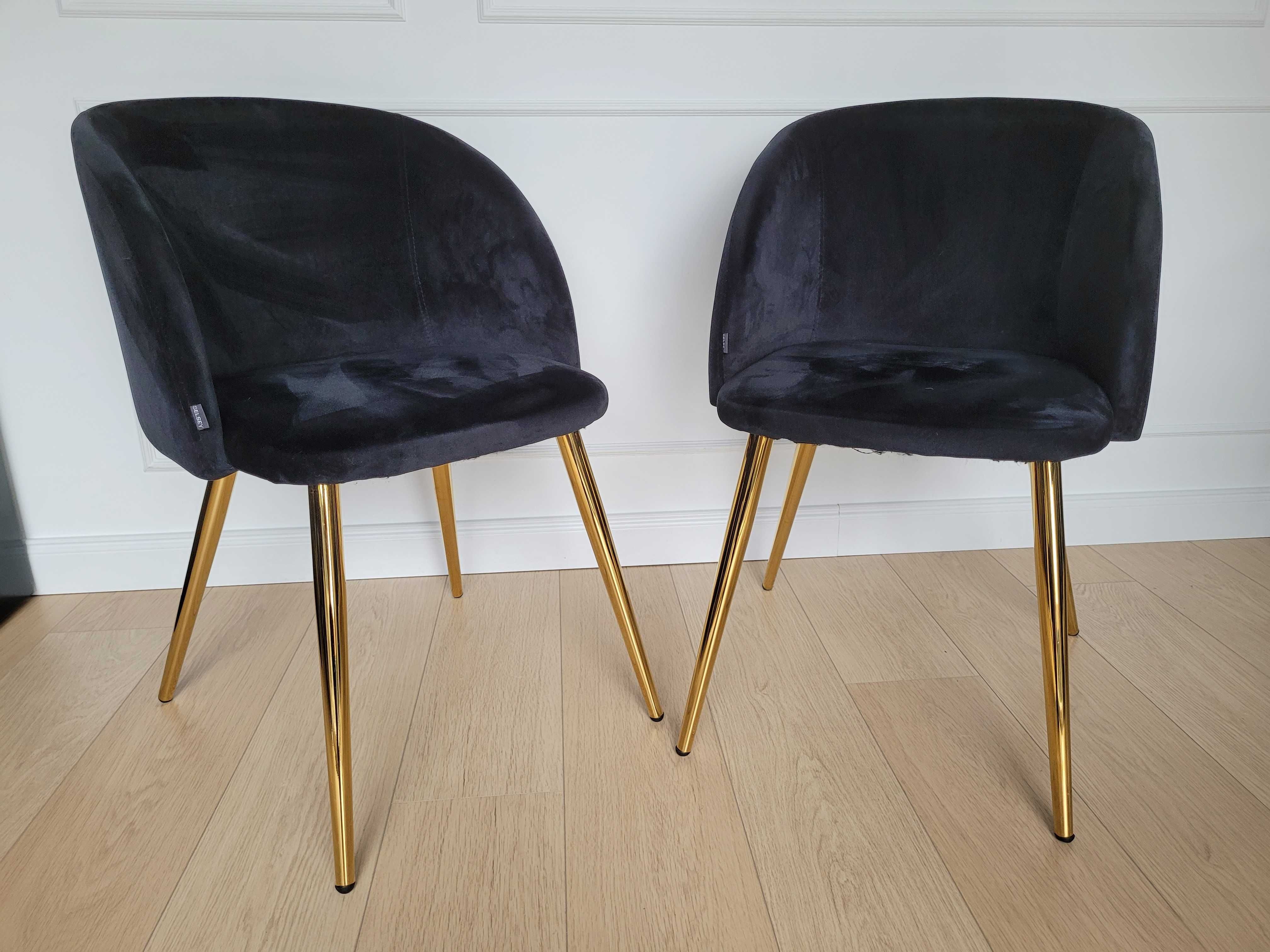 Krzesło Selsey Gary czarno złote tapicerowane z podłokietnikami