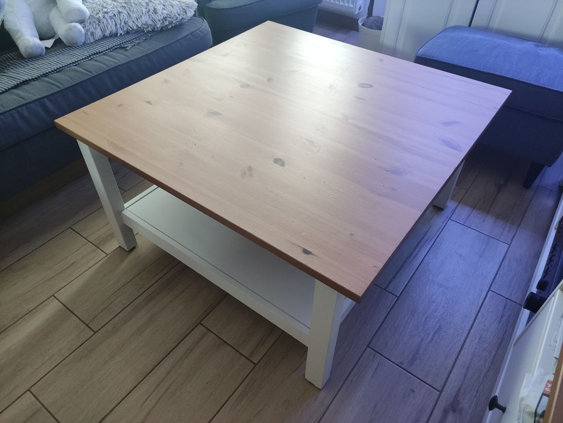 Stolik kawowy IKEA HEMNES stół 90 x 90 lita sosna biało jasnobrązowy