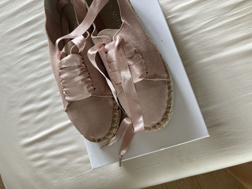 Eva Minge NOWE buty sznurowane espadryle rozm.37 pudrowy róż